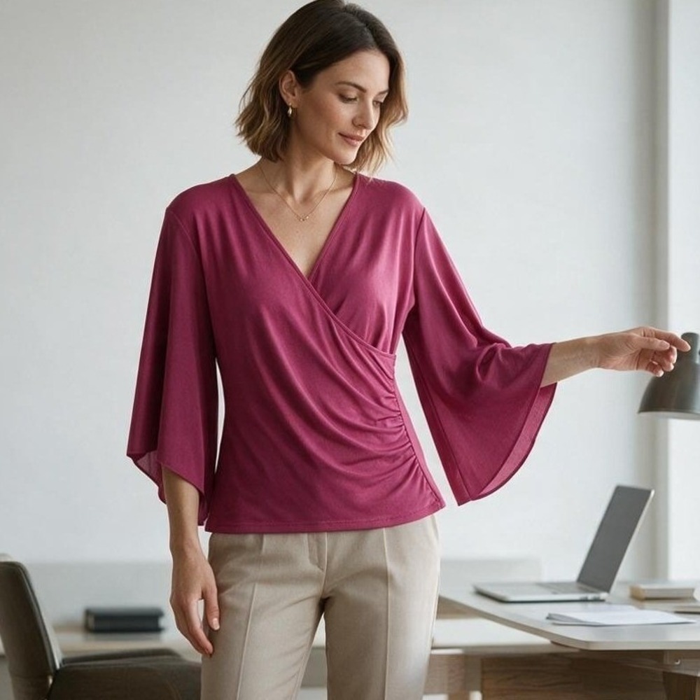 Grace Karin Magenta Wrap Blouse XL Office Siren Workwear Corporate Casual